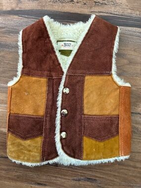 Genuine Leather Suede Patchwork Vest Shearling Sherpa Lined Jacket Toddler 3/4